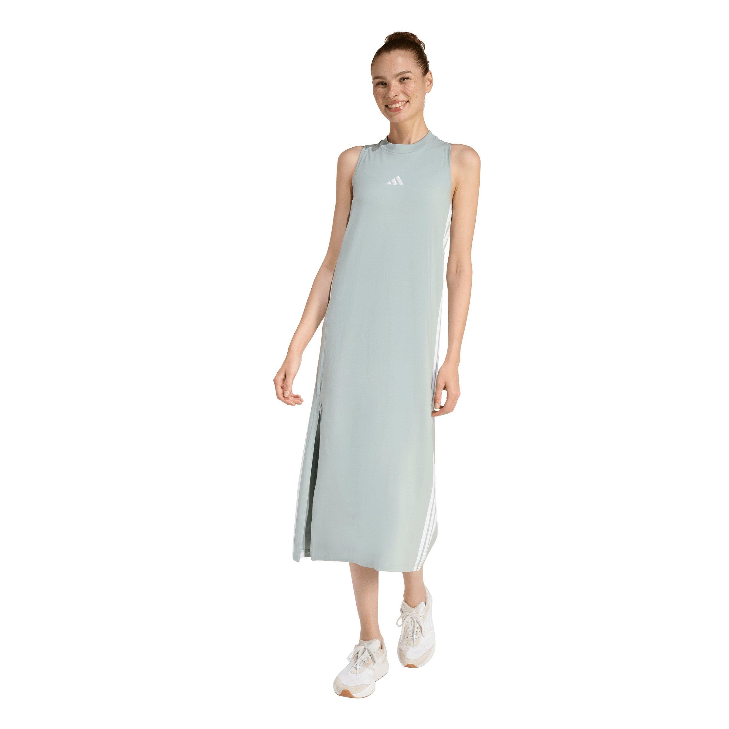 adidas Women's Essentials 3-Stripes Long Racerback Dress - Sage Green - SAGE GREEN
